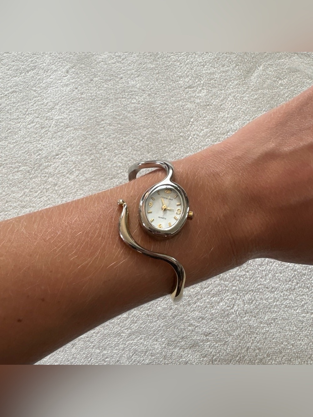 Vintage Y2K Persona Two Tone Cuff Bangle Abstract Watch - READ